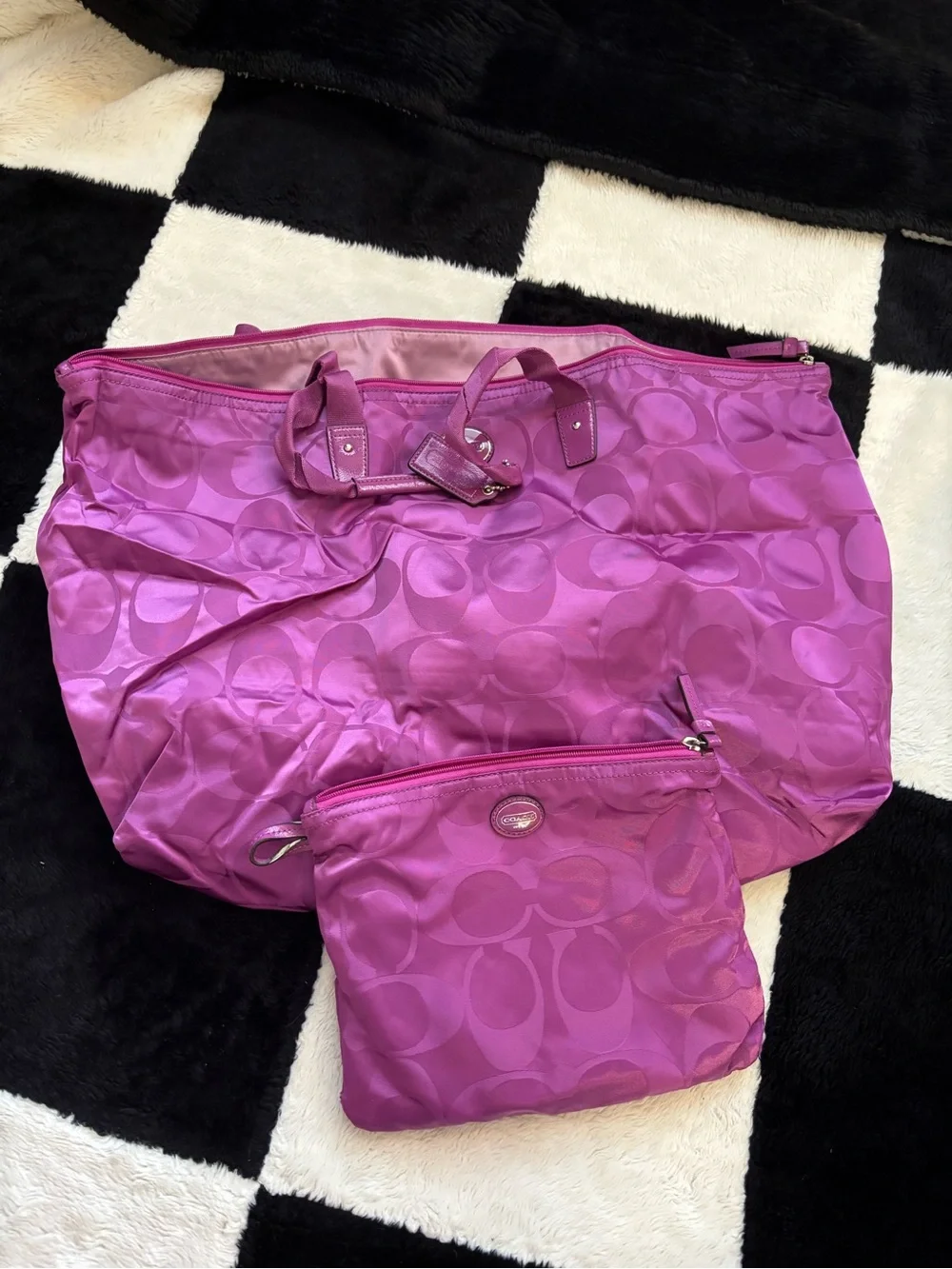 Coach Pink Signature Satin Tote with Matching Pouch